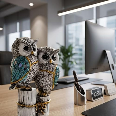 Owl Statue for Good Luck & Wisdom | Antique Multicolour Owl Showpiece for Home Decor