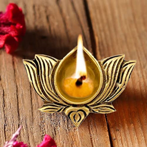 The Advitya Lotus Shaped Brass Diya for Pooja|Festive Decor Diwali Gift