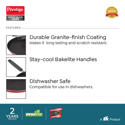 Prestige Omega Granite Non-Stick 3 Pc Cookware Set with Glass Lid