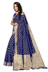 Vasthrlay Cotton Banarasi Silk Blue Saree With Unstitched Blouse Piece