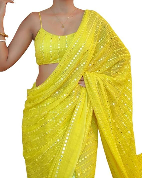Vasthrlay Lavender Georgette Sequins Saree