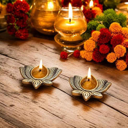 The Advitya Lotus Shaped Brass Diya for Pooja|Festive Decor Diwali Gift