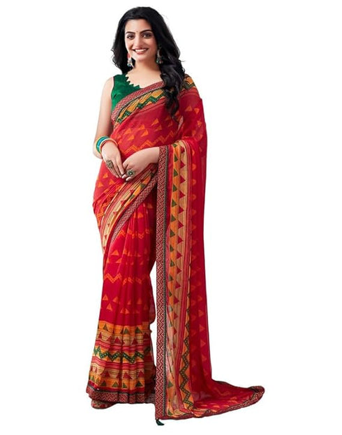 Vasthrlay Chiffon Tassels Unstitched Dark Green Saree