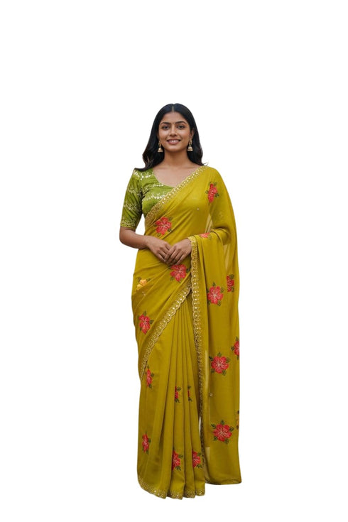 Vasthrlay Vichitra Embroidery Brown Black