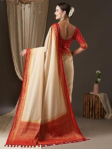 Vasthrlay Women'S Woven Design Ethnic Motif Georgette Kanjeevaram Saree With Unstiched Blouse Piece