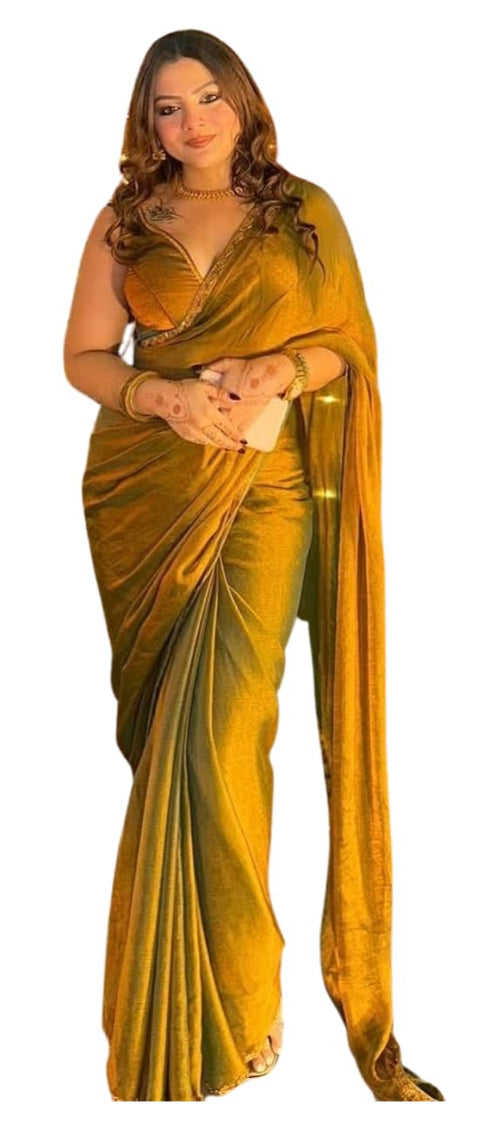 Vasthrlay Boarder Unstitched Chhaaval Mustard Free Ethnic Wear
