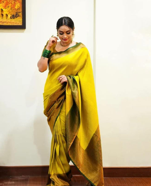 Vasthrlay Yellow Banarasi Designer Saree