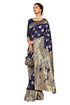 Vasthrlay Silk Blue Saree With Zari Work Elegant Kanjivaram Style For Cultural Events And Special Occasions