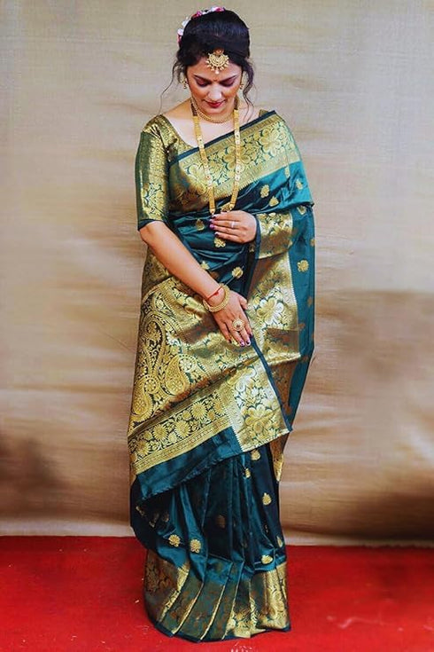 Vasthrlay Banarasi Kanjivaram Kanchipuram Wedding Saree With Blouse Piece