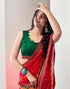 Vasthrlay Chiffon Tassels Unstitched Dark Green Saree