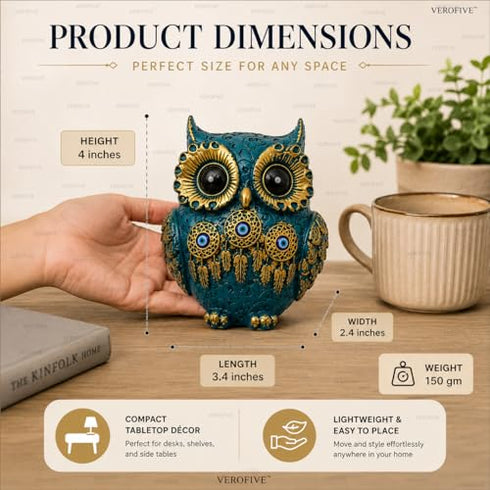 Decorative Owl Showpiece for Home Decor | Premium Resin Owl Statue with Gold Detailing