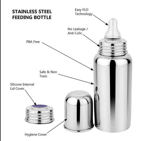 Stainless Steel Baby Feeding Milk Bottle And Feeding Bottle With Spoon
