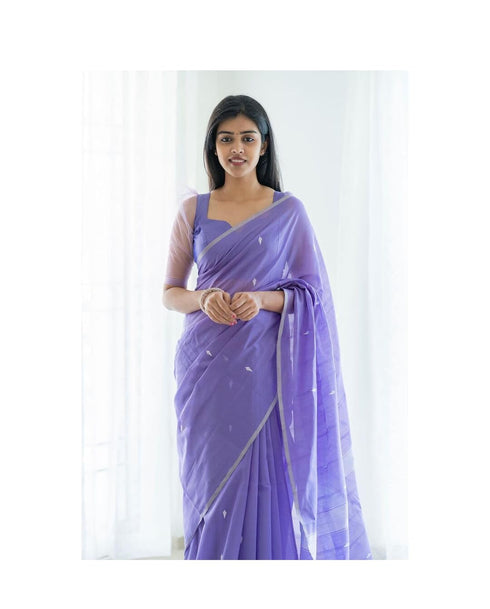 Vasthrlay Kanjivaram Cotton Lavender Ethnic Wear