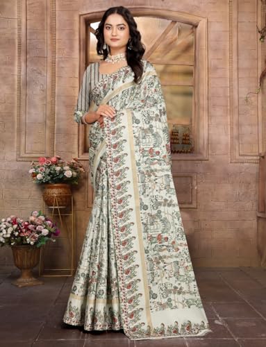 Vasthrlay Women's Cotton Kalamkari Wedding Saree With Blouse Piece