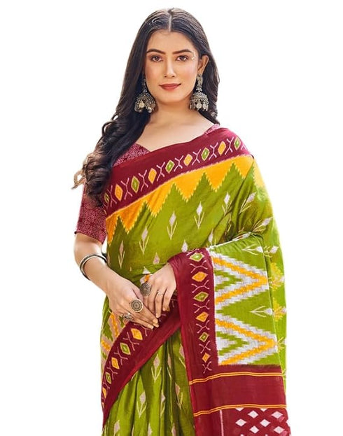 Vasthrlay Printed Pleated Unstitched Dark Green Saree