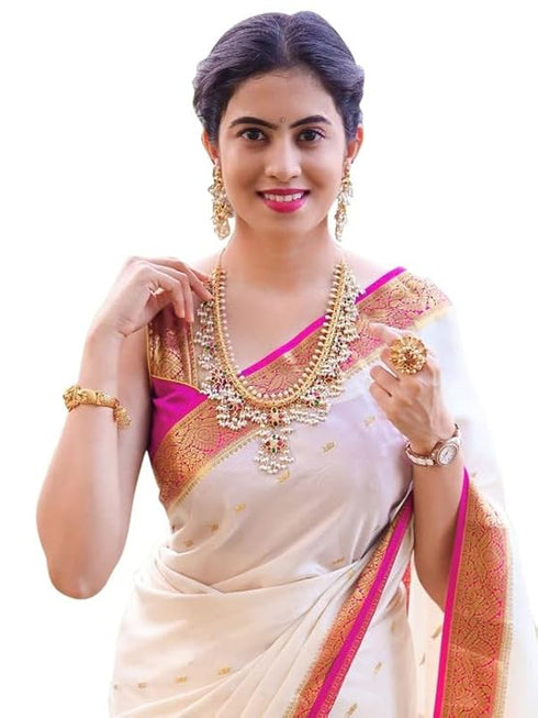 Vasthrlay Womens Jacquard Unstitched Lavender Saree