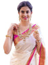 Vasthrlay Womens Jacquard Pink | Gold | White Saree With Unstitched Blouse Piece