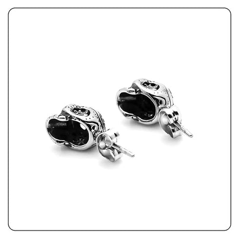 Hip Hop Titanium Steel Flower Pattern Crystal Eye Skull Stud Earrings