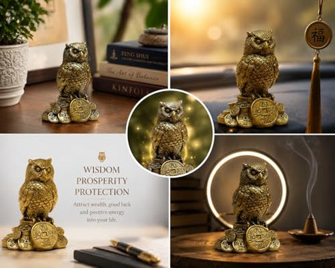 Shui Owl Showpiece for Home & Office Vastu Decorative Owl Statue for Wisdom, Protection & Good Luck