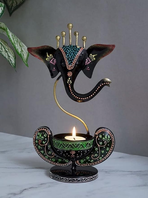 Handpainted Ganesha Metal Tealight Candle Holder