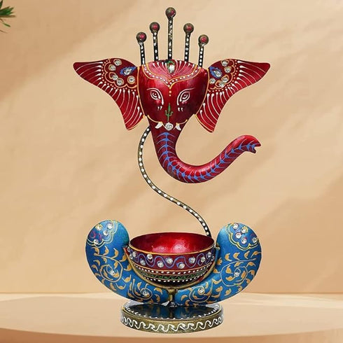 Handpainted Ganesha Metal Tealight Candle Holder