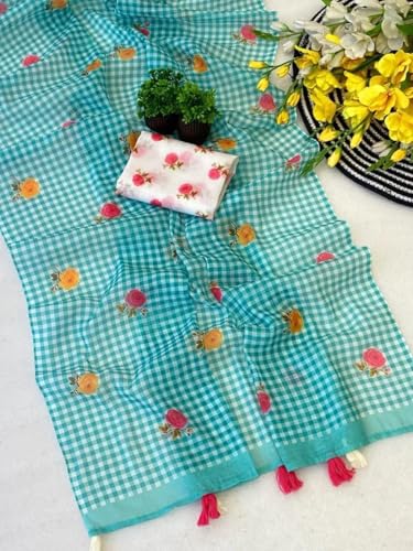 Vasthrlay Checked Pattern Tassels Unstitched