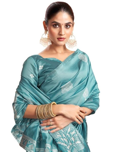 Vasthrlay Womens Kanjivaram Unstitched Dusty Pink Saree