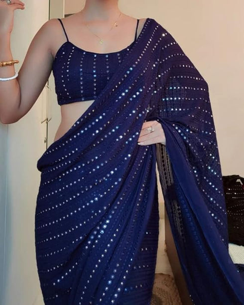 Vasthrlay Lavender Georgette Sequins Saree