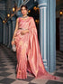 Vasthrlay Womens Kanjivaram Silk Pink Saree With Zari Woven With Blouse Piece