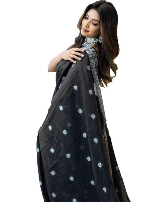 Vasthrlay Womens Jacquard Unstitched Black Saree