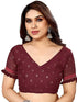 Vasthrlay Georgette Printed Dark Maroon Saree With Unstitched Blouse Piece