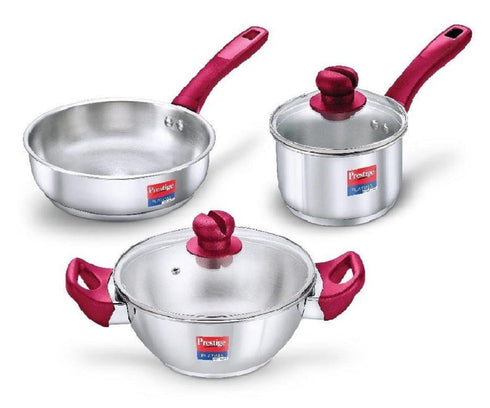 Prestige Stainless Steel 3 Pc Cookware Set with 2 Glass Lids