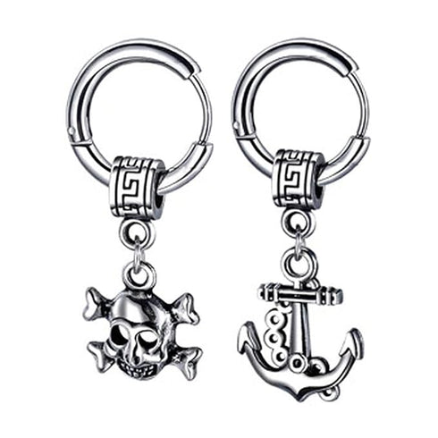 M Men Style Gothic Skeleton Head with Wheel Ship Anchor Ship Piercing Jewelry