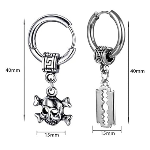 M Men Style Men Gothic Skeleton Head With Razor Blade Titanium