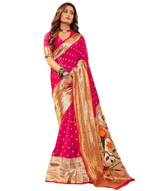Vasthrlay Paithani Jacquard Unstitched Red Saree
