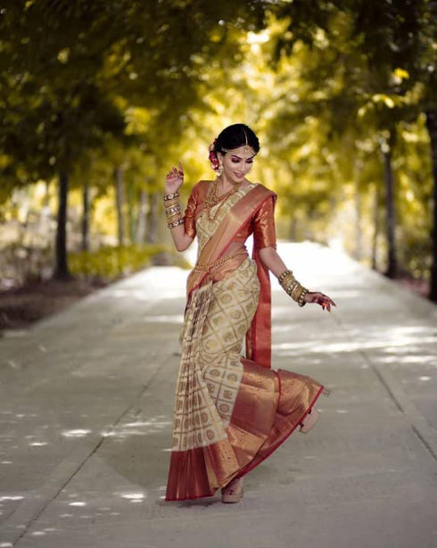 Vasthrlay Orange Kanjivaram Saree
