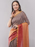 Vasthrlay Multicolor1 Chevron Printed Linen Saree With Unstitched Blouse