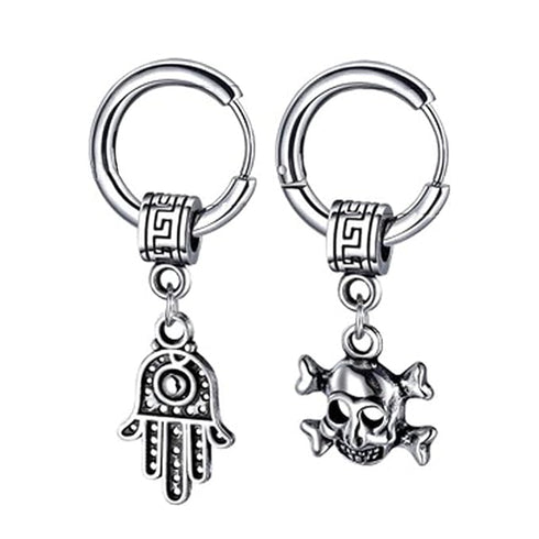 M Men Style Men Fatima Hamsa Hand Palm with Gothic Skeleton Head