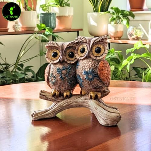 Owl Statue for Good Luck Resin Figurine Antique Multicolour |Feng Shui & Vastu I Evil Eye