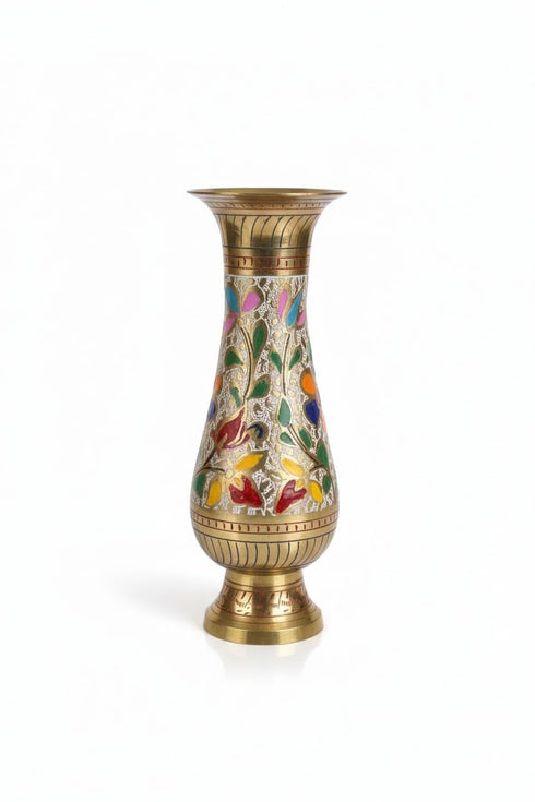 Brass Peacock Engraved Flower Vase 18 cm