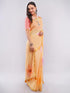 Vasthrlay Yellow Chevron Printed Linen Saree With Unstitched Blouse