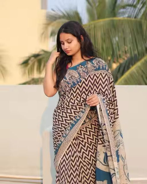 Vasthrlay Geometric Kalamkari Border Ethnic