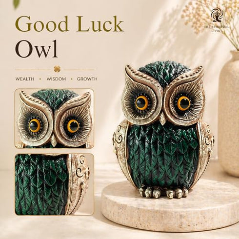 The Spiritual Living Classy Green Owl Statue for Good Luck | Feng Shui Items