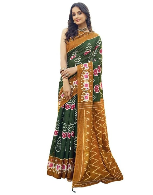 Vasthrlay Printed Unstitched Green Saree
