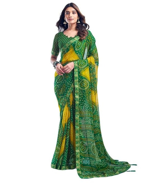 Vasthrlay Bandhani Printed Chiffon Orange Saree