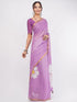 Vasthrlay Purple Daisy Floral Prints Linen Saree With Zari Border And Unstitched Blouse Piece