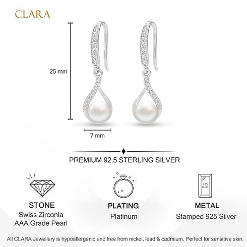 Clara 925 Sterling Silver Real Pearl Pendant Earrings