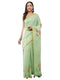 Vasthrlay Womens Light Green Daisy Floral Prints Linen Saree With Zari Border And Unstitched Blouse Piece