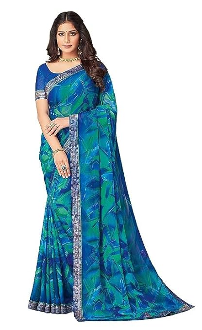 Vasthrlay Chiffon Tassels Unstitched Dark Green Saree