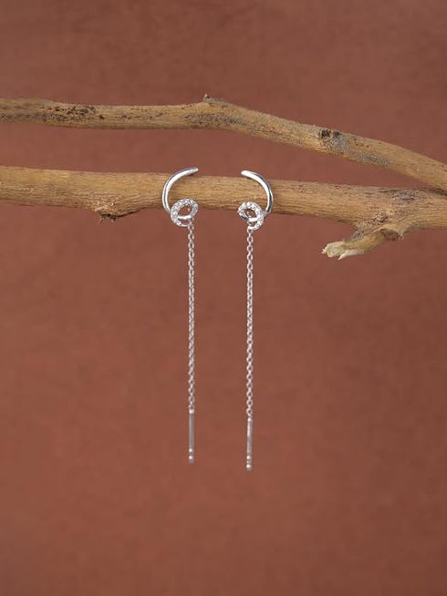 CLARA 925 Sterling Silver Sui Dhaga Threader Earrings Curly